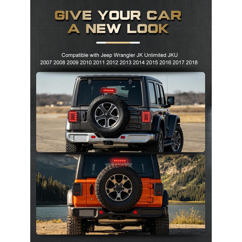 MAYELLO Tail Lights&3rd Brake Lights Compatible with Jeep JK JKU
