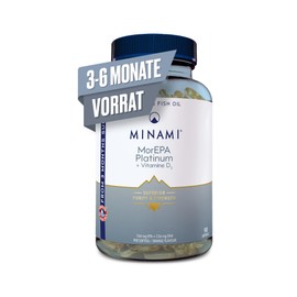 MINAMI Omega 3 Fischöl Nahrungsergänzung - MorEPA Platinum Omega 3 Kapseln Hochdosiert mit Hoher Konzentration an EPA, DHA & Vitamin D - Gesundheit von Herz, Immunsystem & Muskeln - 90 Softgels