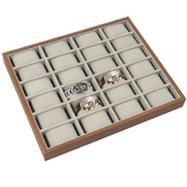 24 Grid Watch Tray Jewelry Organizer Wooden Box Organizer Display Tray Watch Bracelet Bangle Display Holder Adjustable Pillow (24 Grid)