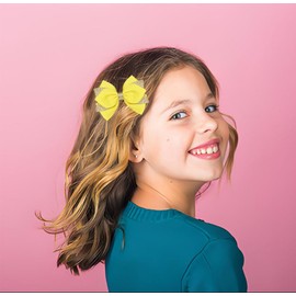 Koolgil 4-inch Glitter Hair Bow Clips Girls Sparkly Ribbon Bow Cheer Barrettes Alligator Hairpins for Baby Girls, Toddler, Kids and Teens Accessories Gift Set of 2 (Light Yellow)