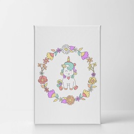 Smile Art Design Cute Unicorn Wall Decor Unicorn Gift Floral Circle White Background CANVAS PRINT Kids Room Decor Wall Art Baby Room Decor Nursery Decor Ready to Hang Made in the USA- 22x15