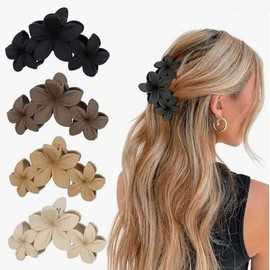 4PCS Hawaiian Plumeria flower Hair clips women Large non-slip pad claw clip for ladies, sturdy beach hair accessories for ladies (Style A)