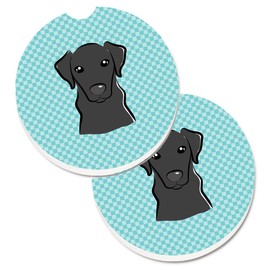 Caroline's Treasures BB1173CARC Checkerboard Blue Black Labrador Set of 2 Cup Holder Car Coasters Absorbent Sandstone Coasters for Car Cup Holders Gifts for Men or Women, Large, Multicolor