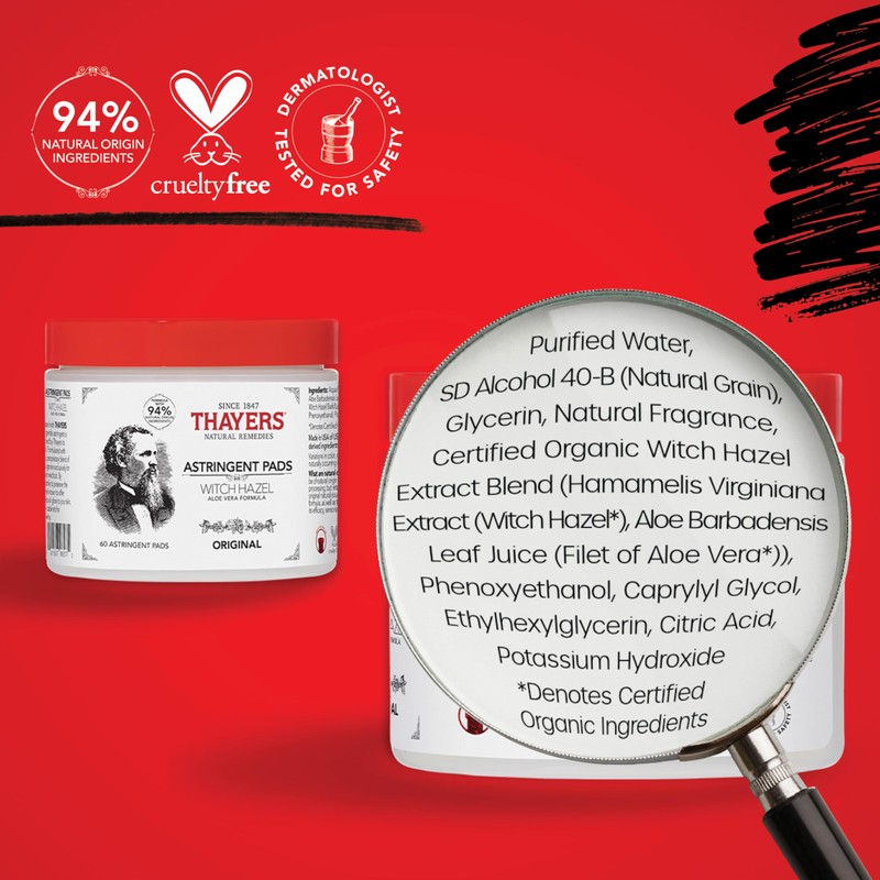 THAYERS Original Witch Hazel Astringent Pads with Aloe Vera Formula,