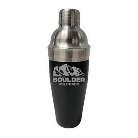R and R Imports Boulder Colorado Souvenir 24 oz Engraved Stainless Steel Cocktail Shaker Black Single Unit