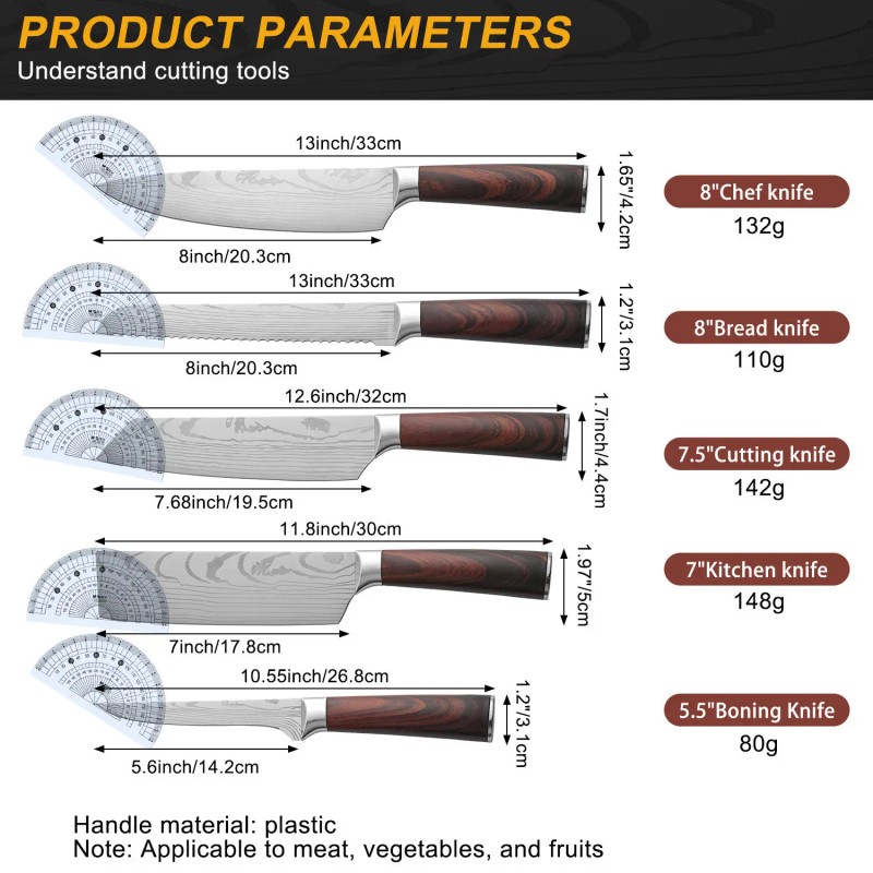 Multi-Purpose High Quality Kitchen Knives Set Stainless Steel Santoku Chef