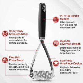 Potato Mashers, Potato Masher Food Grade Stainless Steel, Heavy Duty Potato Ricer Masher with Soft Grip Handle, Kitchen Food Masher for Mashed Potato, Tomato Puree, Jam, Vegetable & Fruits