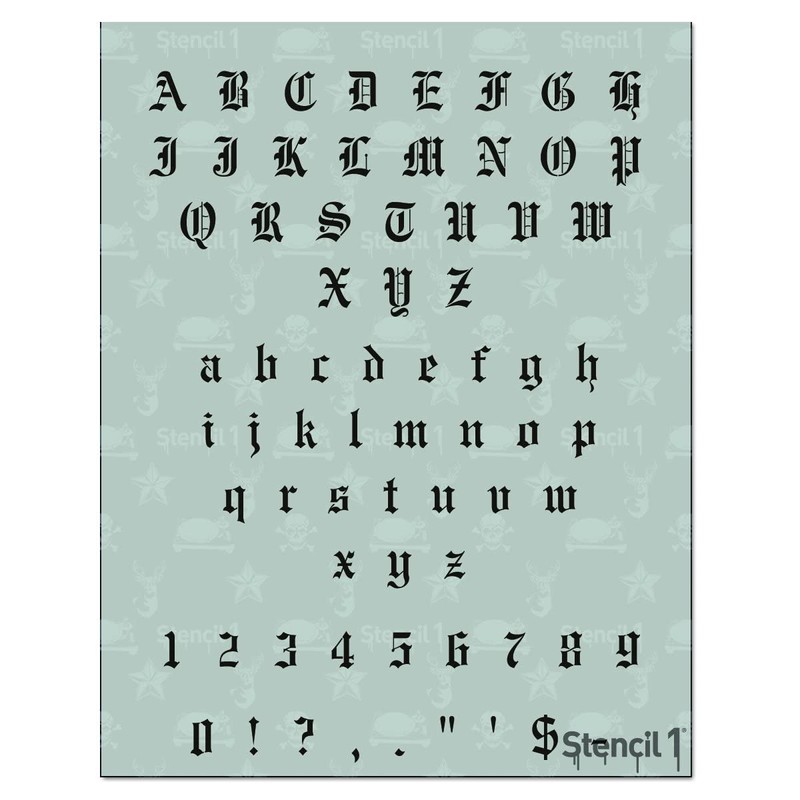 Stencil1 Old English Font Stencil 1/2" Letters - Upper and