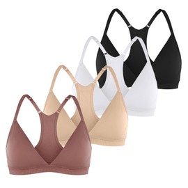 INIBUD Sports Bras for Women Racerback Seamless Bra Top Padded Wireless Triangle V Neck Adjustable Removable Bralette 4PC M