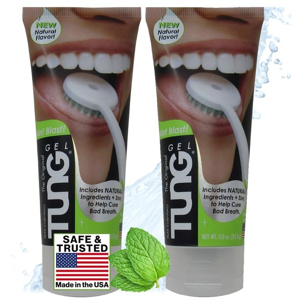 Peak Essentials | TUNG Tongue Gel | Mint Blast Natural Tongue Cleaning Paste | Bad Breath and Halitosis | Mouth Odor Eliminator | Fight Bad Breath | BPA Free | Made in America (2 PACK)