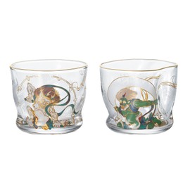 ADERIA S6226 Japanese Sake Glasses, Fujin and Thunder Sake Glass Pair Set, 3.4 fl oz (100 ml), Pair Set, Made in Japan, Comes in a Cosmetic Box, Guinrinks, Glasses, Stylish Gift, Women's, Mother's