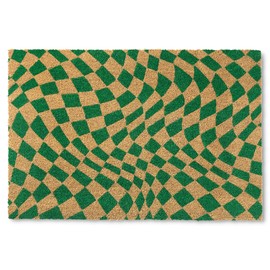 TOWN & COUNTRY TERRA Emmett Groovy Checkerboard Door Mat, Natural Coir, Heavyweight, Non-Slip Entryway Mat, Green, 24"x36"