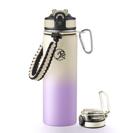GOSWAG Insulated Sports Water Bottle, 24oz 2 Lids(with Straw/No Straw), Stainless Steel Water Bottles with Paracord Handle, Insulated Bottle with Double-Wall Vacuum Insulation
