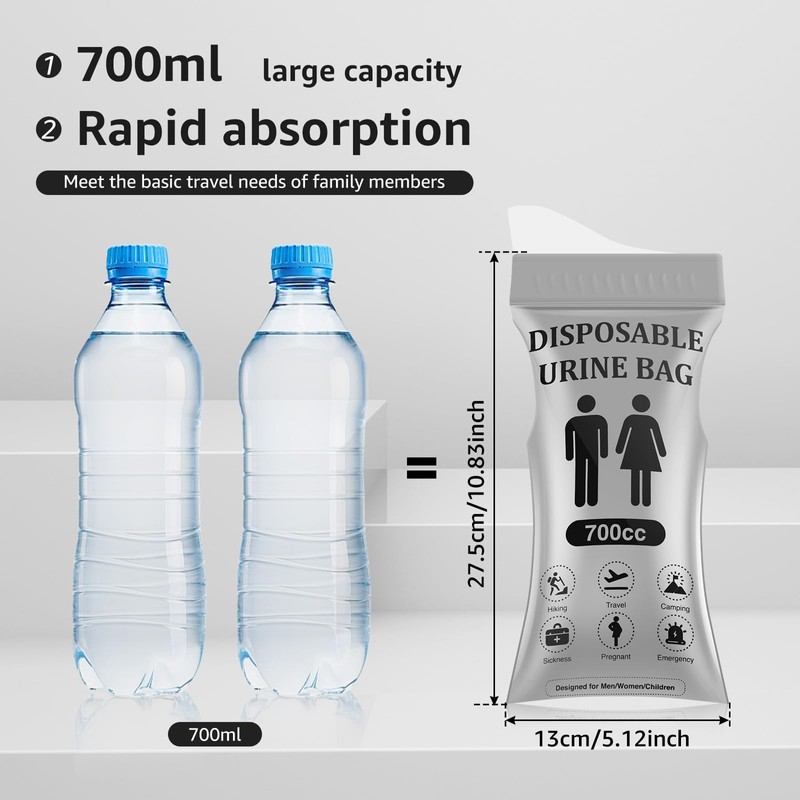 UKQRRTC 24Pcs Urine Bag, 700ML Leak Proof Travel Pee Bag,