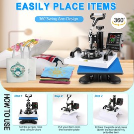 Whubefy Shirt Press Machine 12x10, Swing Away Heat Press Machine for T-Shirt Printing, High-Security HTV Vinyl Heat Press for Sublimation, Pillow Bag, Ceramic Heat Transfer Printer