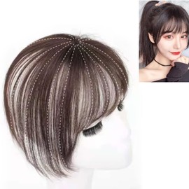 ANGGREK Dark Brown Bangs Hair Clip, Lifelike Refine Facial Contour Air Bangs 3D Real Human Hair Bangs Clip in Hair Extensions for Women Girls Daily Wear