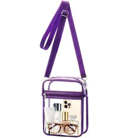 Meiikun Clear Bag Stadium Approved, Clear Purse Crossbody Bag, Adjustable Shoulder Strap Clear Bags for Concerts (8.8 x 6.5 in L- Purple)