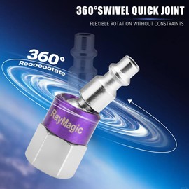 RayMagic Industrial-Grade 1/4" Swivel Air Plug, 2-Pack 360° Swivel Steel Plug, 1/4-Inch NPT Female 18-Threads, Air Hose Fittings(Purple)