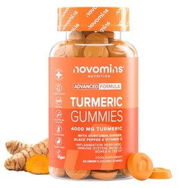 Turmeric Gummies – 4000mg High Strength Turmeric and Ginger Gummies with Curcumin, Black Pepper & Vitamin D – Tumeric Supplements Joint Support –Immunity, Muscle & Bone – Novomins