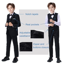 Mosedou Boys Suits Black Homecoming Suit Jacket Vest and Pants Set for Kids Teen Boys Wedding Graduation Outfits Size 20