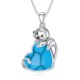 LONAGO Monkey Necklace 925 Sterling Silver Cute Monkey with Created Turquoise Pendant Necklace for Women