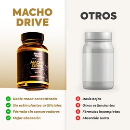 Maca Negra y L-Arginina para Vitalidad Masculina y Energía para Hombres | Ginseng, Zinc, Guaraná y Extractos Naturales | Cápsulas para Rutina Diaria y Bienestar | Macho Drive | 60 Cápsulas Health Hack
