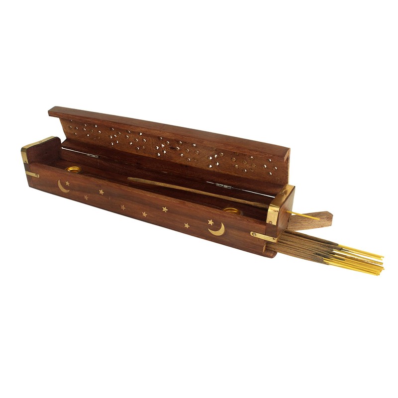 storeindya Wooden Incense holder box (BRASS COFFIN)