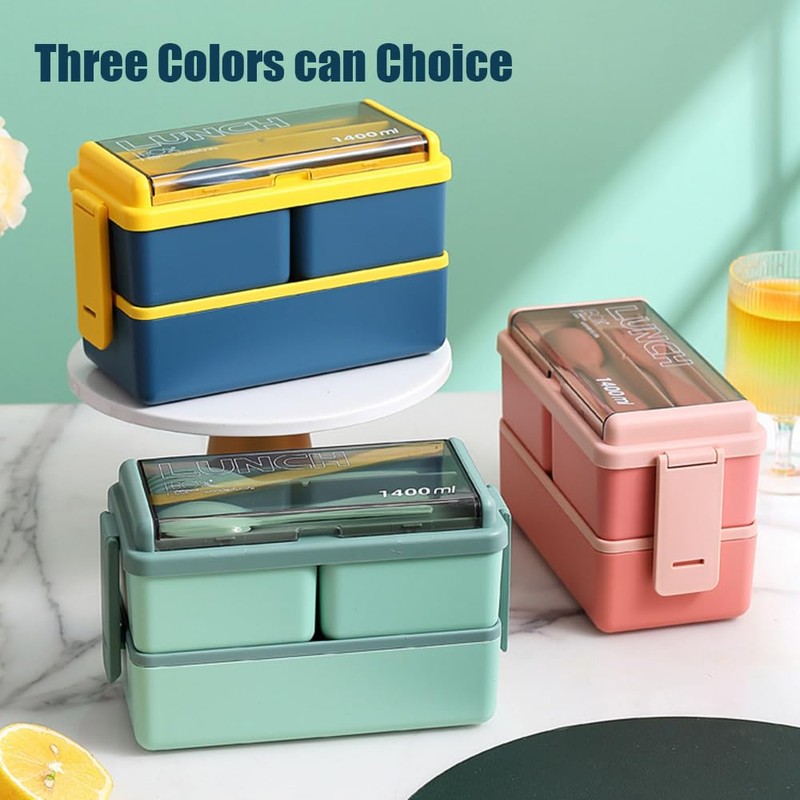 Lunch Box, 1400ml Bento Box with Spoon Fork, Stackable 2