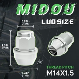 MIDOU AUTO 24pcs M14x1.5 OEM Factory Style Lug Nuts Replacement for 2015-2023 F150 Expedition Lincoln Navigator, 14x1.5mm One-Piece Design Chrome Wheel Lug Nut 21mm Hex High Strength Rust Resistant