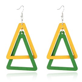 ANXIN Boho Personality Retro Tassel Rectangular Wooden Contrasting colors Earrings Chic Green Temperament Geometric Earrings Jewelry Gifts For Women (YELLOW GREEN Wooden colors Earrings)