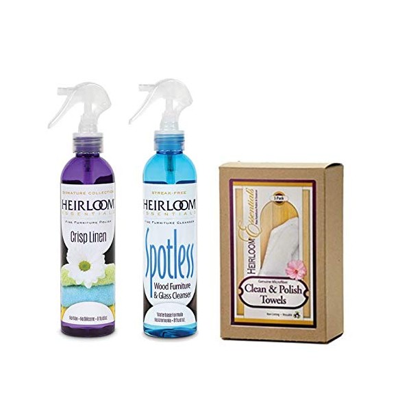 Heirloom Essentials Two-Step Furniture Cleaner And Polish Combo with Towels (Crisp Linen)
