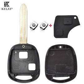 Kelay 2 button Key Fob Cover Replacement for Toyota Avensis Corolla Camry Echo Yaris Prado RAV4 Tarago Remote Car Key Case Shell Repair Kit With Rubber Pad (with blade)
