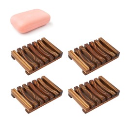 FILFEEL Jabonera de Bambú de 4 Piezas, Buen Drenaje de Ventilación, Ahorrador de Jabón de Bambú Resistente Al Agua, Jaboneras para Viajar, Acampar, Gimnasio