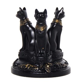 Kino Triple Egyptian Bast Bastet Cats Crystal Sphere Ball Stand Display Base Holder Resin Figurines Statue Home Decoration for 50-55mm Sphere (Bast)