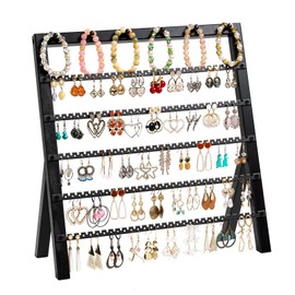 Emfogo Earring Holder Organizer, 6 Tier Earring Display Stand with 285 Holes & 6 Bracelet Rods, Rustic Wood Jewelry Organizer for Earring Bracelet Necklace Ring, Gifts for Women (Black)
