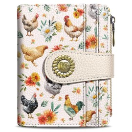 Kelvoris Roosters Chicken Small Rfid Women Wallet Bifold Zipper Coin Pocket PU Leather Compact Cash Credit Card Holder Travel Wallet for Female Ladies Teen Girls 1 ID Window 10 Card Slots