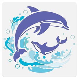 Dolphin Wall Stencil Template 30 x 30cm Reusable Plastic Ocean Sea Creature Themed Stencil for Painting on Wood Wall Floor Fabric Glass DIY Home Decor