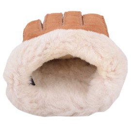 SNUGRUGS Ladies Luxury 100% Sheepskin Tan Gloves with Long Optional Turn Back Cuff. Size Large