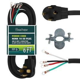 GreenProsper 4 Prong Dryer Cord 6 Ft, 4 Wire Plug, 30 Amp Appliance Power Cord, NEMA 14-30 Dryer Extension Cord, SRDT, Black