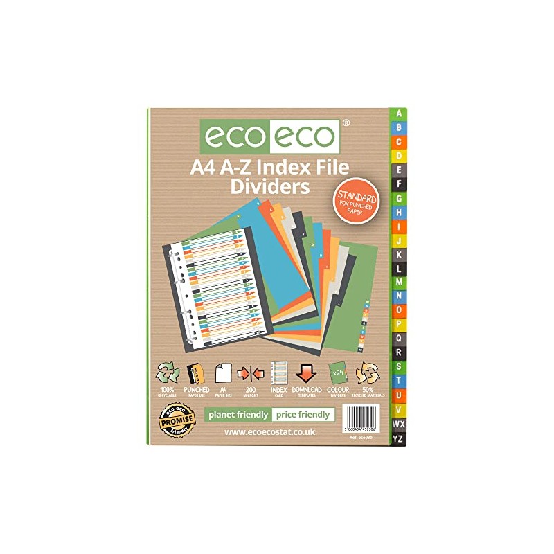 eco-eco A4 50% Recycled Set 24 A-Z Index File Dividers