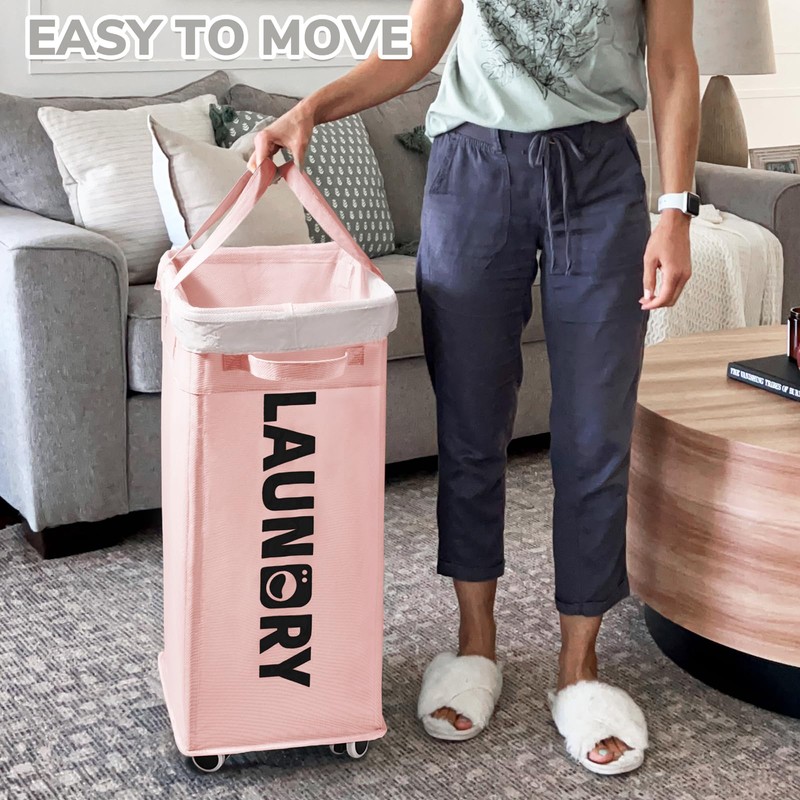 CHICVITA Slim Laundry Hamper with Wheels 75L, Collapsible Rolling Laundry
