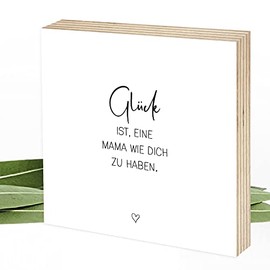Wunderpixel¬Æ Holzbild Geschenk Gl√ºck ist Mama wie dich - 15x15x2cm zum Hinstellen/Aufh√§ngen, echtes Foto mit Spruch auf Holz - schwarz-wei√ües Wand-Bild Aufsteller Dekoration Geschenk-Idee