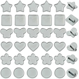 SUNNYCLUE 1 Box 48Pcs 6 Styles Silver Slider Charm Bezel Tray Settings Bulk Blank Round Star Butterfly Heart Trays Metal 8mm Hole Slide Beads for Bracelets Jewellery Making DIY Crafts Wristbands Women