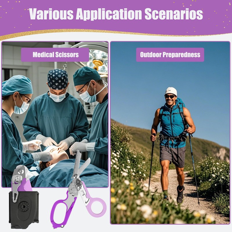 6 in 1 Multi-Function Foldable Trauma Shears with Compatible Holster,