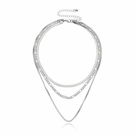 mocaelegance Herringbone Necklace for Women,Silver Plating Snake,Silver Chain Choker Necklaces,Dainty Siver Necklace,Simple Silver 3 Layered Necklaces,Silver Jewelry Gift for Women. (Silver)