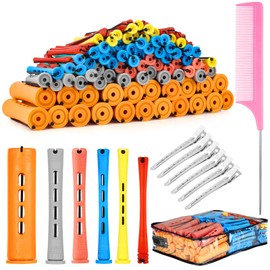 90 Pcs Hair Perm Rods Set, 6 Sizes Plastic Hair Curling Rods with Hair Clips Rat Tail Comb, Cold Wave Rods for Long Short Hair Hairdressing Styling Tools