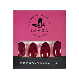 iMABC Press on Nails - Glitter Wine Claret Design Fake Nail | Medium Oval Dark Red Glossy False Nails | Glue Acrylic Decoration Manicure Gift for Girls Women Dating 24Pcs