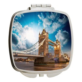 Island Gifting - Tower of London on Bright Blue Sky - Square Compact Mirror - Travel Mirror