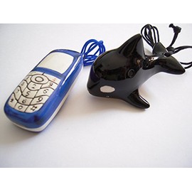 Great Deal! Shamu Whale + Blue Cellphone 4 Holes Novelty Pendant Ceramic Ocarina - Great Gift, Dexterous, Easy to Carry and Learn. Linn's Arts!