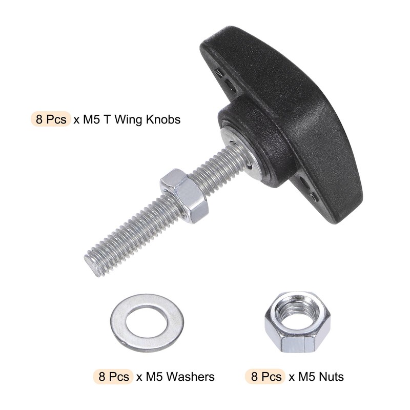 sourcing map 8pcs Tee Wing Knobs M5 x 30mm Metric